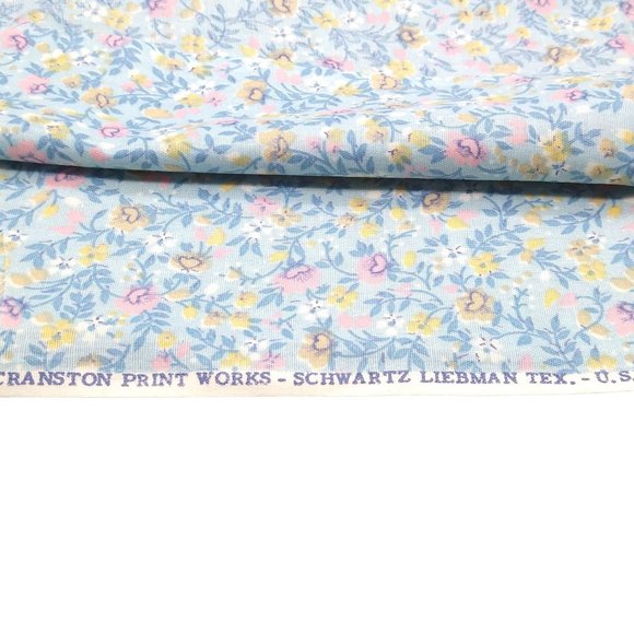 Vintage Schwartz Liebman Floral Fabric, Cranston Print Works Cloth, Baby Blue - Picture 3 of 3